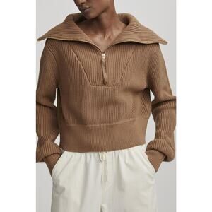 Varley Mentone Knit Half-Zip Pullover Sweater Golden Bronze - L